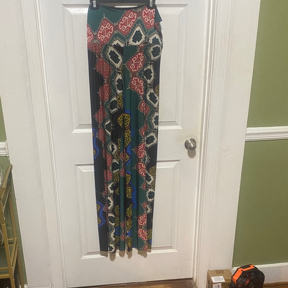 Colorful Geometric Pattern Straight Leg Pants
